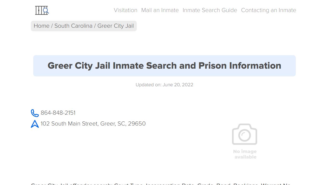 Greer City Jail Inmate Search, Visitation, Phone no ...